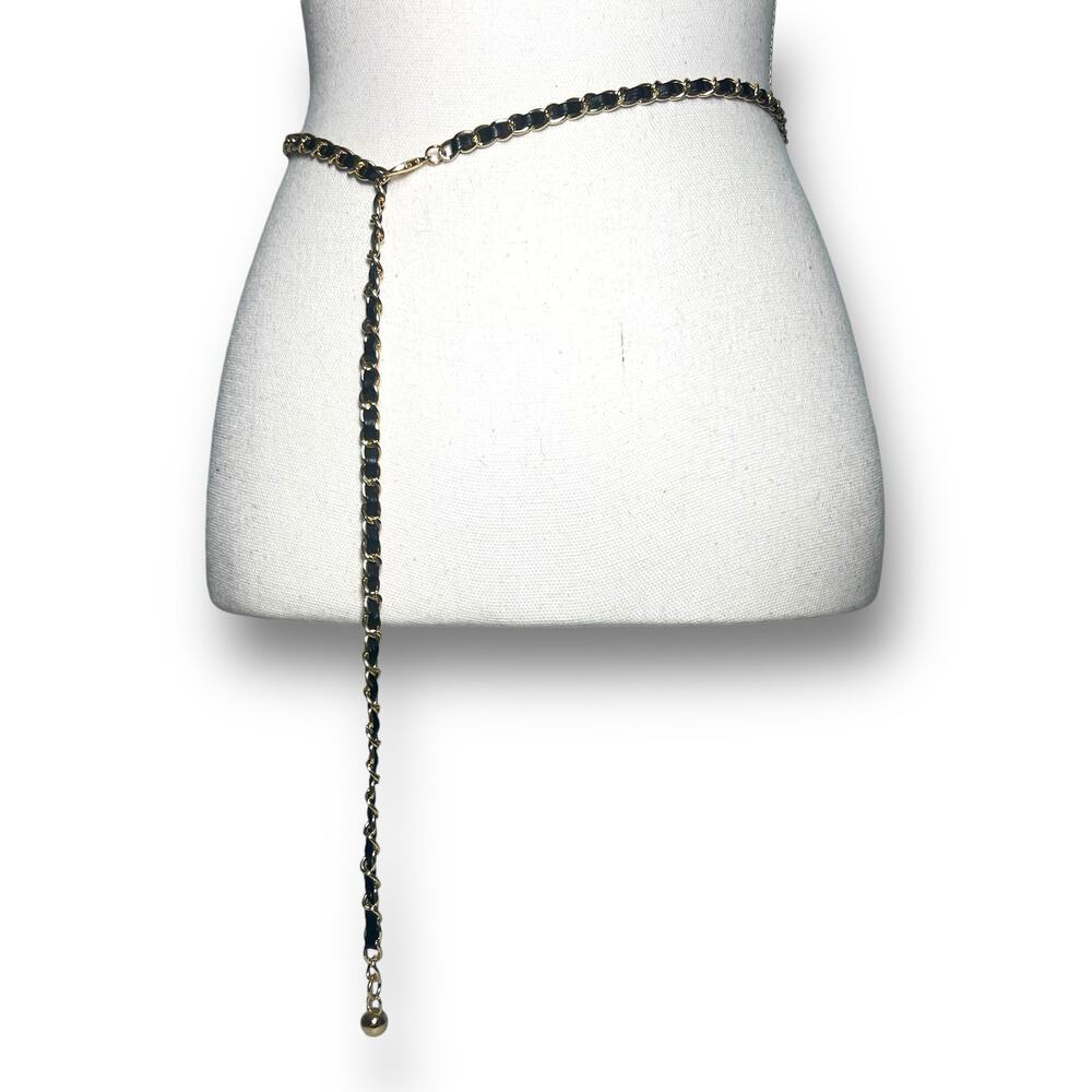 Gold Black Chainlink Statement Belt Career Evening Dangling Charm Adjustable